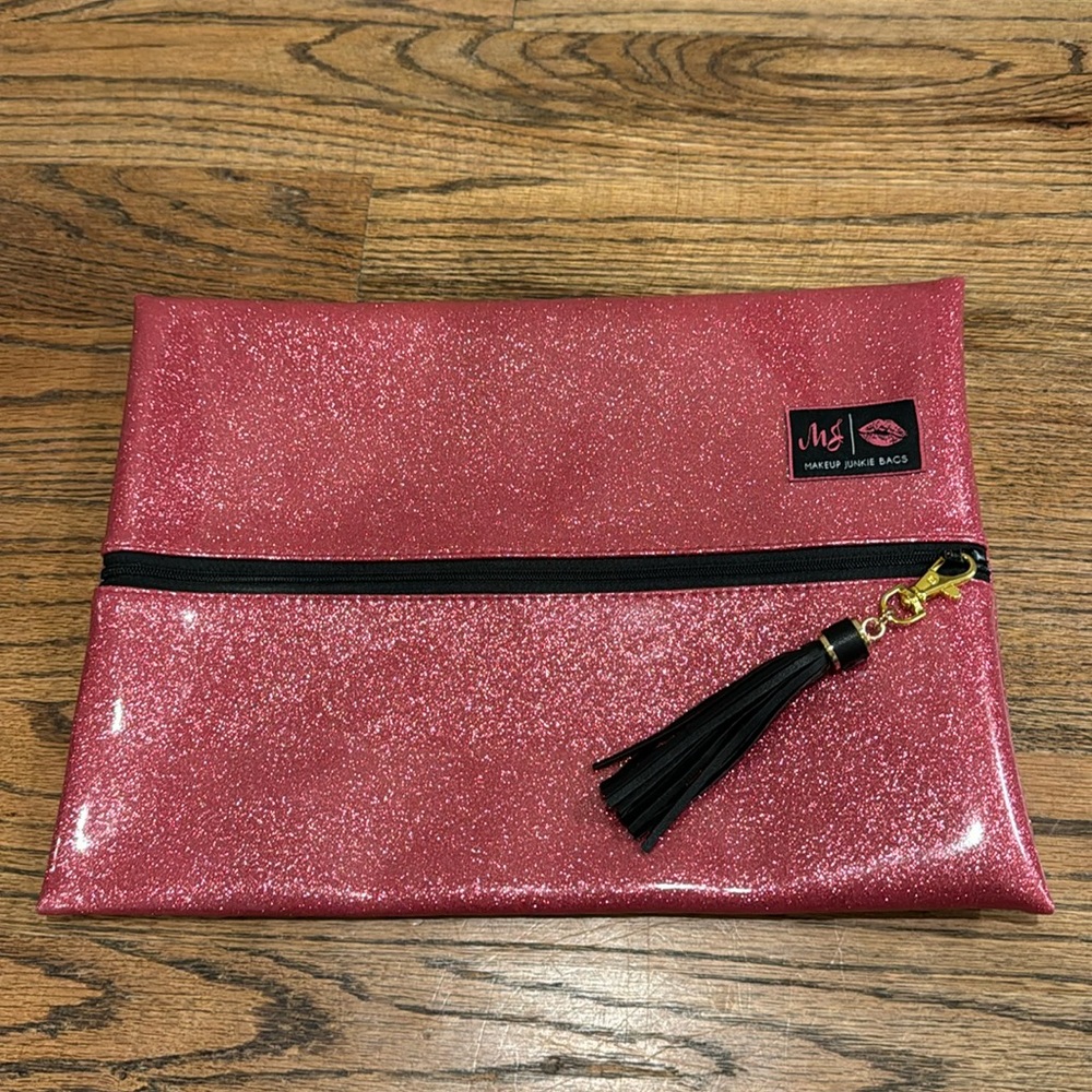 Makeup Junkie (Large) Pink Glitter Bag